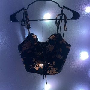brown & black floral crop top